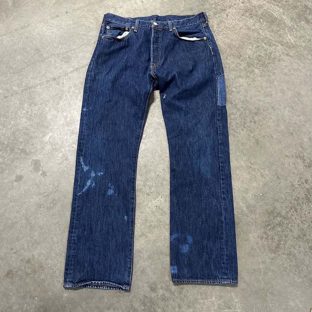 Levi’s 501 Jeans 34x32 Button Fly Straight Leg Distressed Patched Workwear